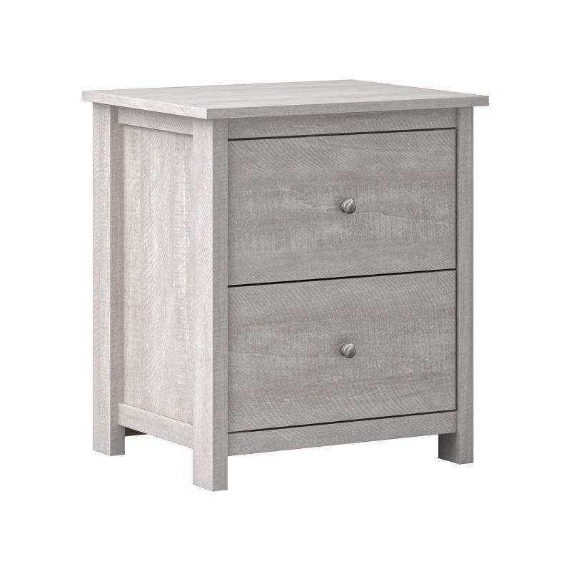 Gri Ahşap Dokulu 2 Çekmeceli Metal Kulplu Komodin - 48x40x56 cm - 127403