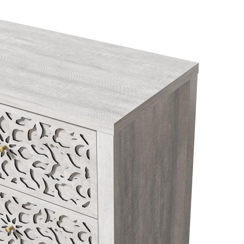 Gri Ahşap Dokulu Oymalı Desenli 6 Çekmeceli Bohem Şifonyer - 116x82 cm - 123088