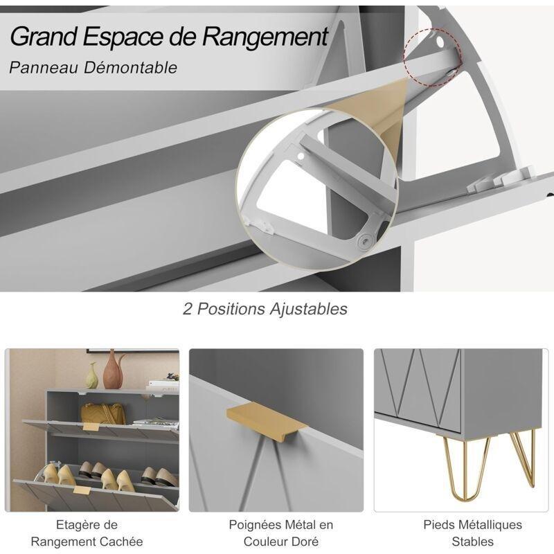 Gri Ahşap Geometrik Desenli Düşer Kapaklı Ayakkabılık - 80x24x120 cm - 119286