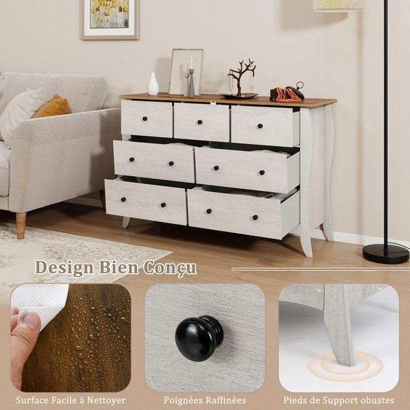 Gri Ahşap Tabla 7 Katlanır Kumaş Çekmeceli Rustik Şifonyer - 120x39x78 cm - 123675