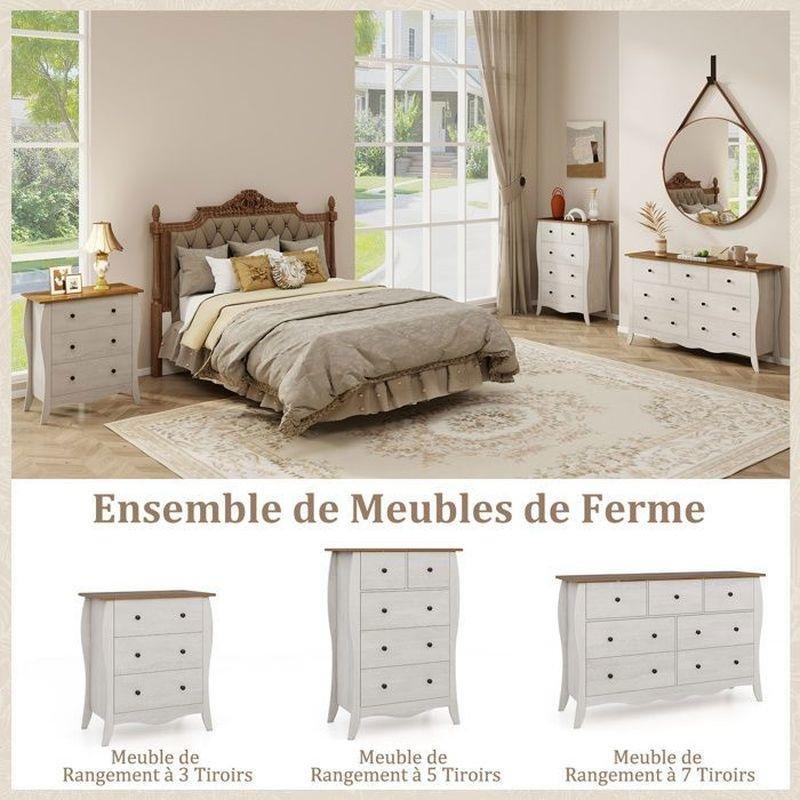 Gri Ahşap Tabla 7 Katlanır Kumaş Çekmeceli Rustik Şifonyer - 120x39x78 cm - 123675