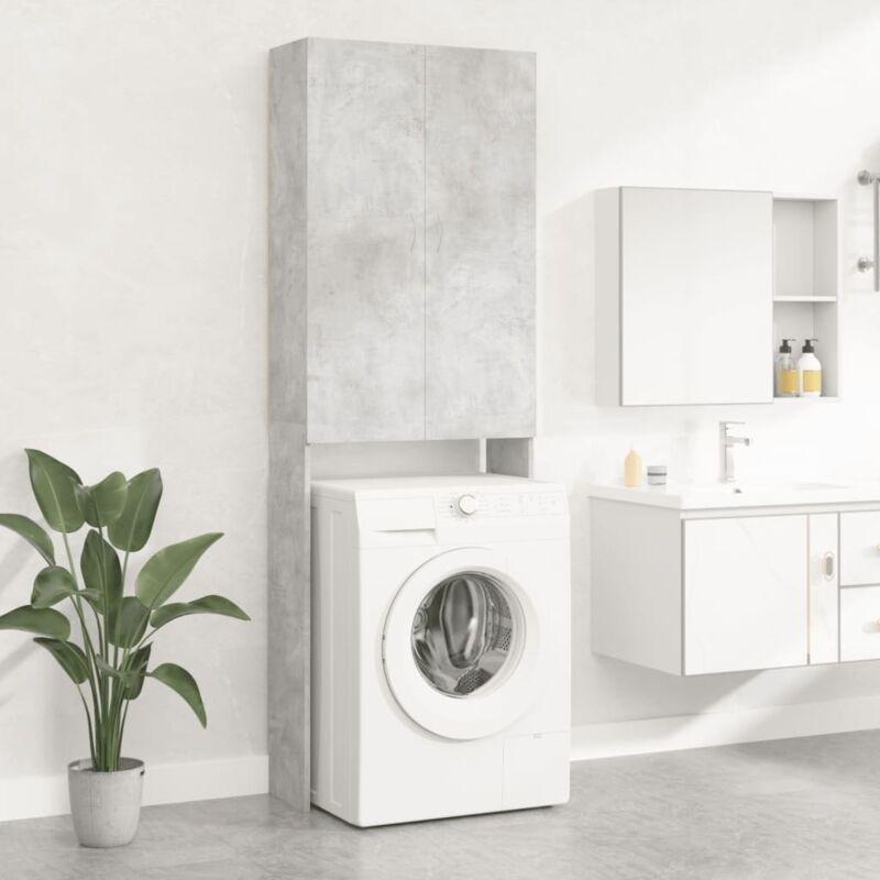 Gri Beton Yonga Levha Kapaklı Raflı Banyo Dolabı-64x26x190 cm - 113665