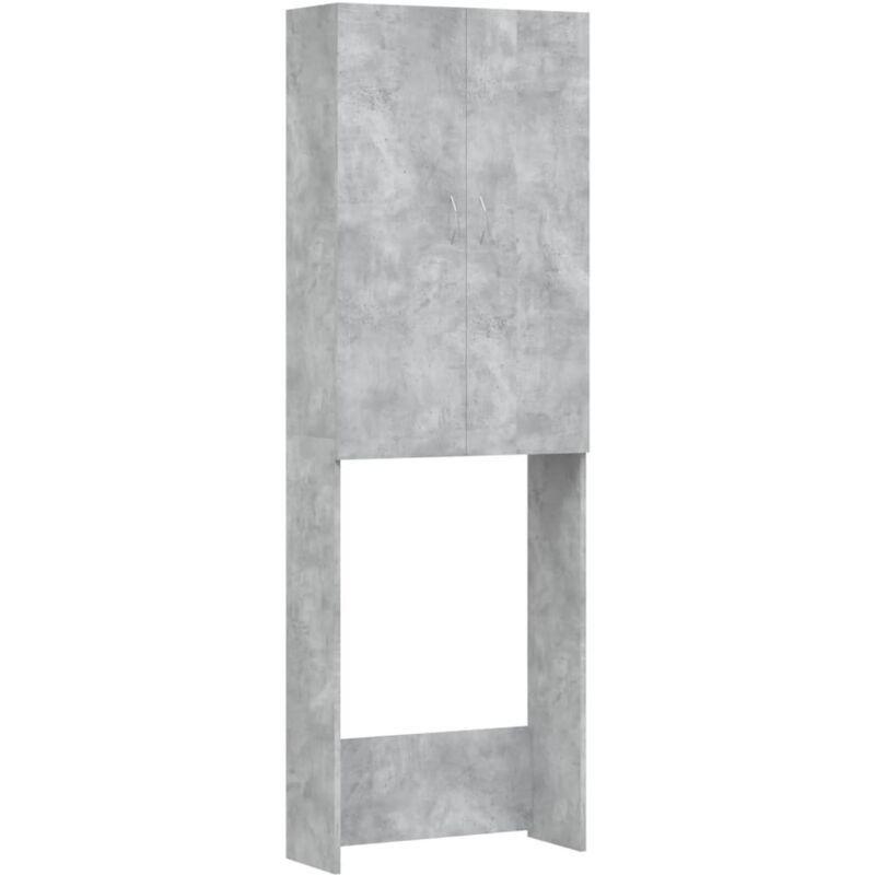 Gri Beton Yonga Levha Kapaklı Raflı Banyo Dolabı-64x26x190 cm - 113665