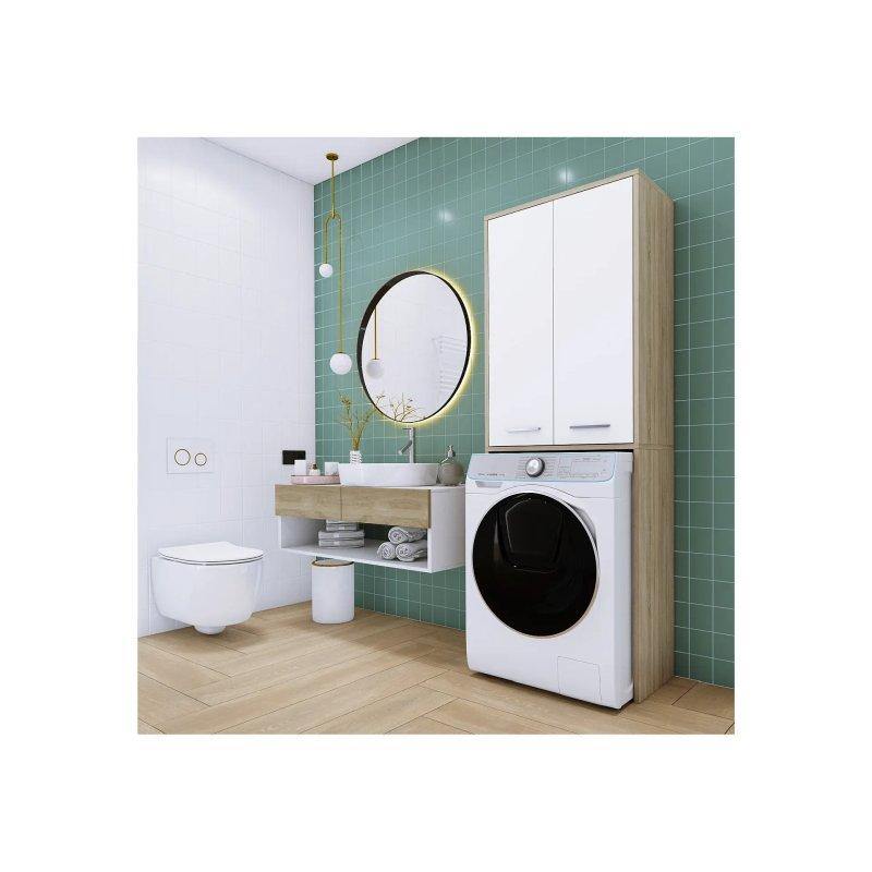 Gri Beyaz Uzun Kapaklı Çamaşır Makinesi Dolabı-64 x 31 x 180 cm - 117906