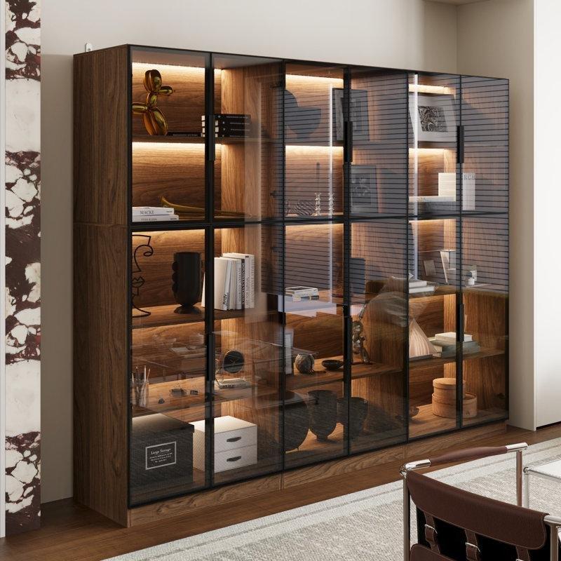 Gri Cam Kapaklı LED Işıklı Modüler Kitaplık - 241x200x42 cm - 141541