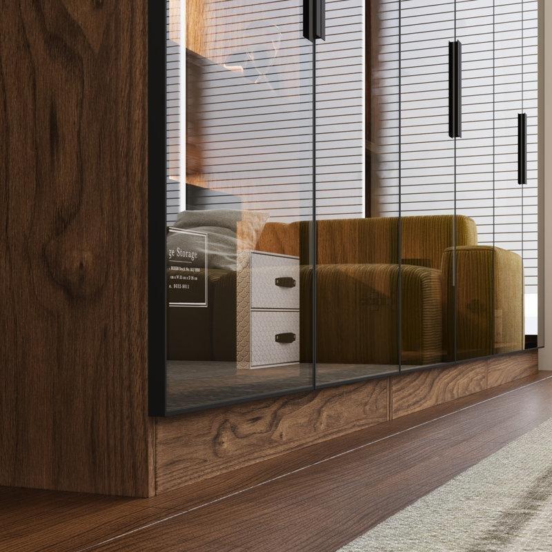 Gri Cam Kapaklı LED Işıklı Modüler Kitaplık - 241x200x42 cm - 141541