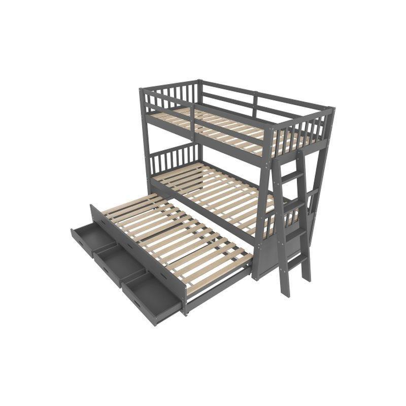 Gri Çam ve MDF 3 Çekmeceli Yavru Yataklı Ranza - 90x200 cm - 125518