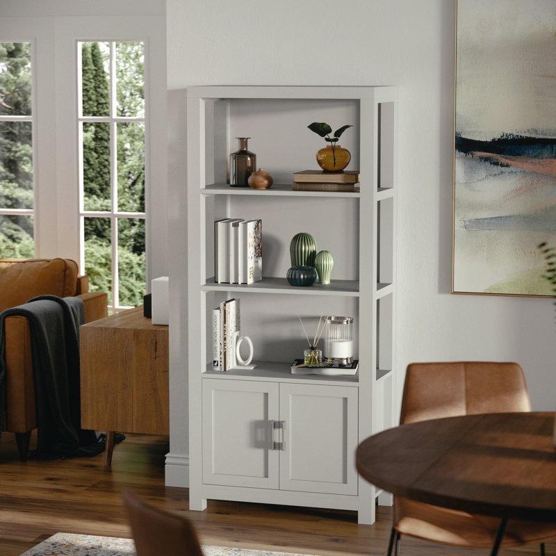 Gri Endüstriyel Ahşap 4 Raflı ve 2 Kapaklı Dolaplı Kitaplık - 173x77x36 cm - 141985