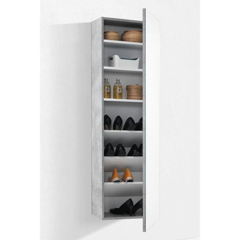 Gri Endüstriyel Ahşap 6 Raflı Aynalı Ayakkabılık - 53x25x160 cm - 119225