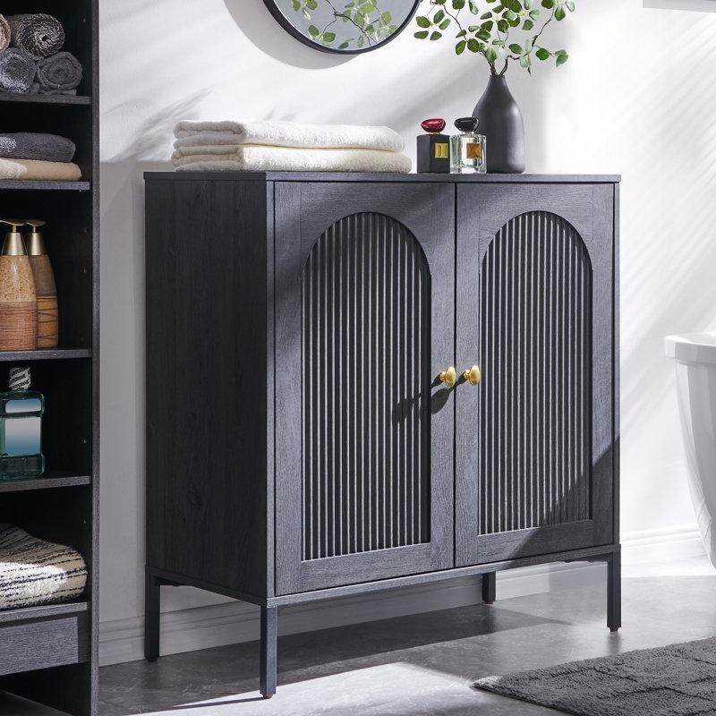 Gri Endüstriyel Ahşap Ayarlanabilir Raflı Hasır Banyo Dolabı-80x79x87 cm - 114190