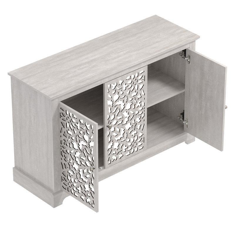 Gri Endüstriyel Ahşap Aynalı ve Desenli Kapaklı Konsol - 117x40x75 cm - 128842