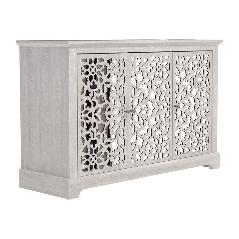 Gri Endüstriyel Ahşap Aynalı ve Desenli Kapaklı Konsol - 117x40x75 cm - 128842