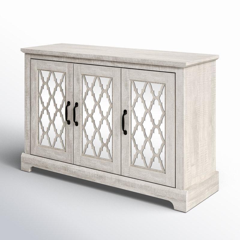 Gri Endüstriyel Ahşap Aynalı ve Kafes Desenli Konsol - 117x40x75 cm - 128869