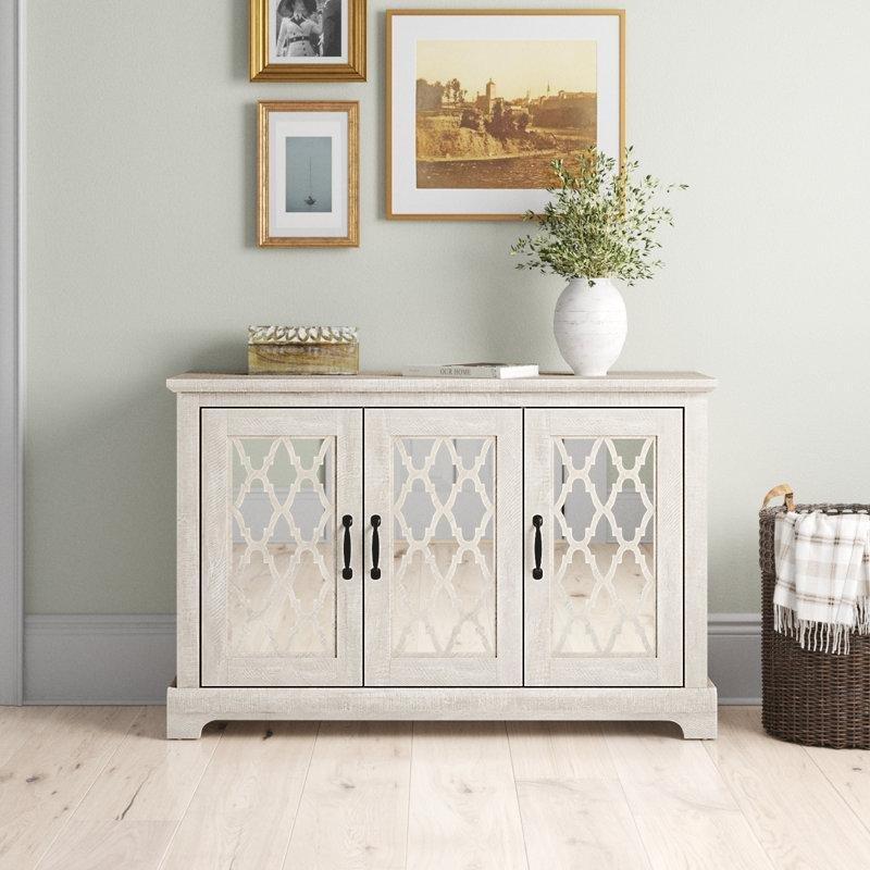 Gri Endüstriyel Ahşap Aynalı ve Kafes Desenli Konsol - 117x40x75 cm - 128869