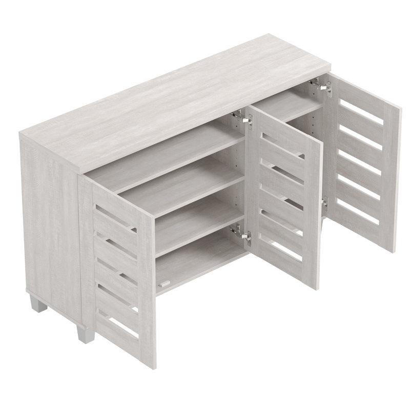 Gri Endüstriyel Ahşap Panjurlu 3 Kapaklı Ayakkabılık - 116x72 cm - 120907