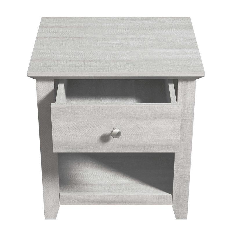 Gri Endüstriyel Ahşap Tek Çekmeceli ve Raflı İkili Komodin Seti - 50x43x54 cm - 127157