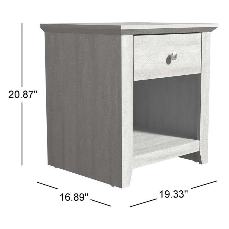 Gri Endüstriyel Ahşap Tek Çekmeceli ve Raflı İkili Komodin Seti - 50x43x54 cm - 127157