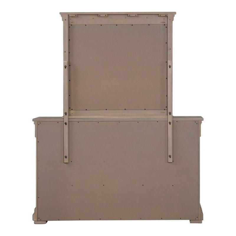 Gri Eskitme Masif Ahşap 9 Çekmeceli Aynalı Şifonyer - 158 cm - 123918