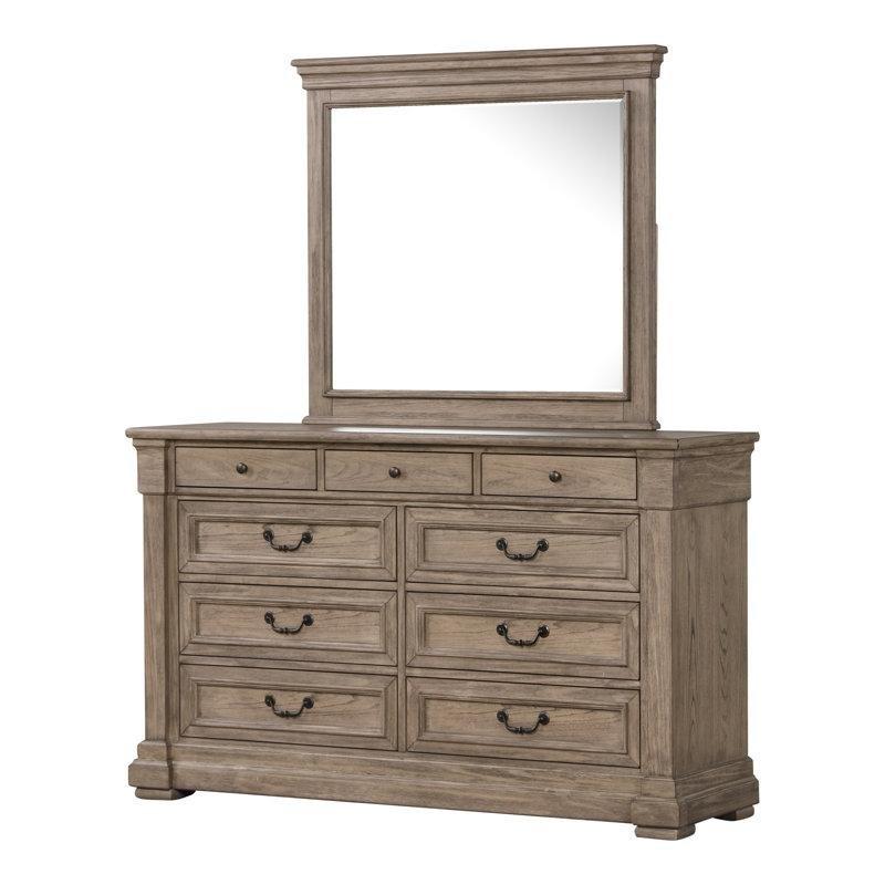 Gri Eskitme Masif Ahşap 9 Çekmeceli Aynalı Şifonyer - 158 cm - 123918