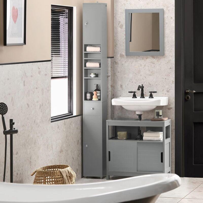 Gri Lake MDF Raflı Dar Uzun Banyo Dolabı-20x20x180 cm - 113794