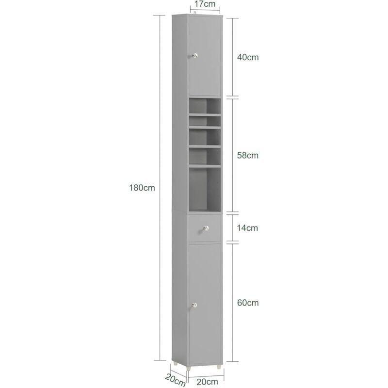 Gri Lake MDF Raflı Dar Uzun Banyo Dolabı-20x20x180 cm - 113794