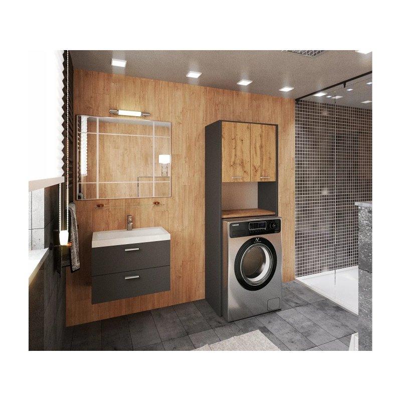 Gri Laminat Panel Kulpuz Çamaşır Makinesi Dolabı-64x30x165 cm - 117882