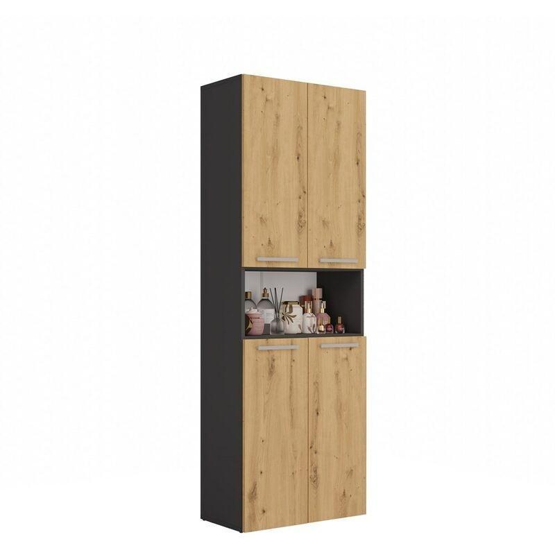 Gri Lamineli Yonga Levha Kirli Sepetli Raflı Banyo Dolabı-174x60x30 cm - 113787