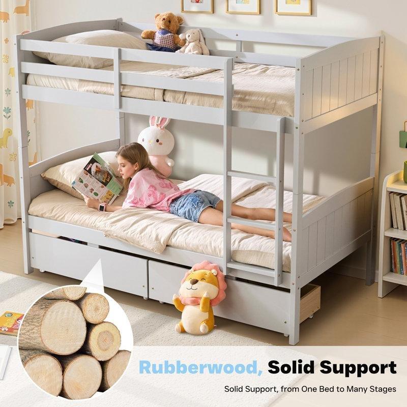 Gri Masif Ahşap Ayrılabilir ve Çekmeceli Ranza - 108x197 cm - 124650