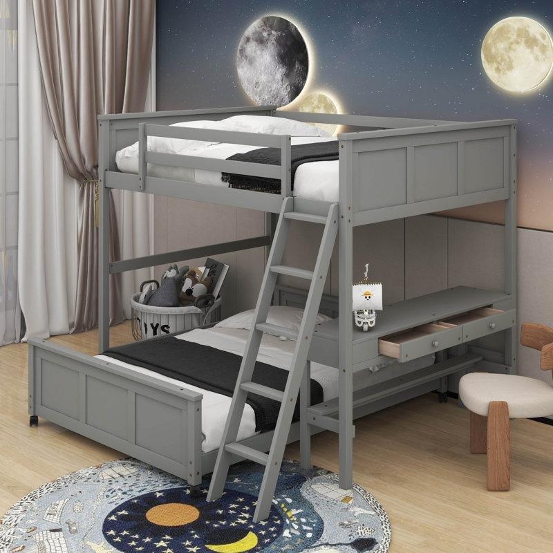 Gri Masif Ahşap Çalışma Masalı ve Çekmeceli Ayrılabilir L Ranza - 202x202 cm - 124485