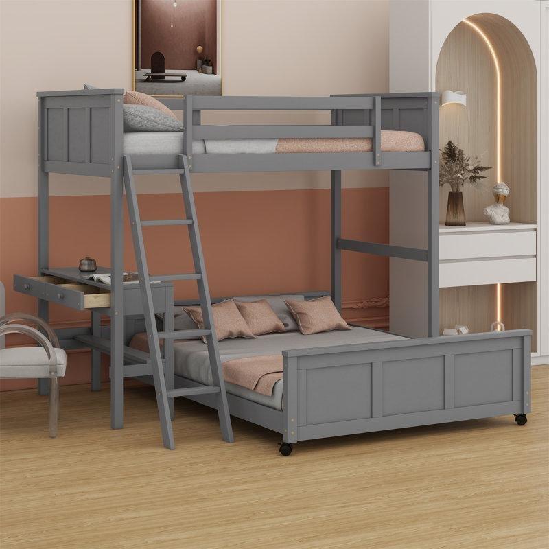 Gri Masif Ahşap Çalışma Masalı ve Çekmeceli Ayrılabilir L Ranza - 202x202 cm - 124485
