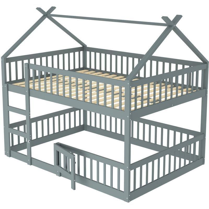 Gri Masif Ahşap Çatılı Montessori Tasarımlı Ranza - 140x200 cm - 125061