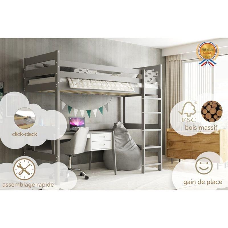 Gri Masif Çam Ağacı Güvenlik Bariyerli Altı Boş Ranza - 90x200 cm - 125842