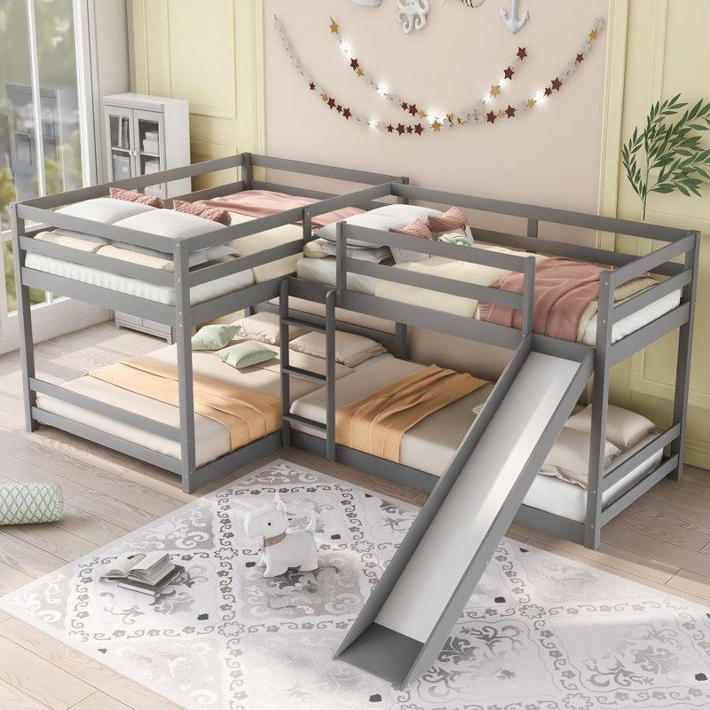 Gri Masif Çam Ağacı Kaydıraklı L Tipi Ranza - 341x202x129 cm - 124251