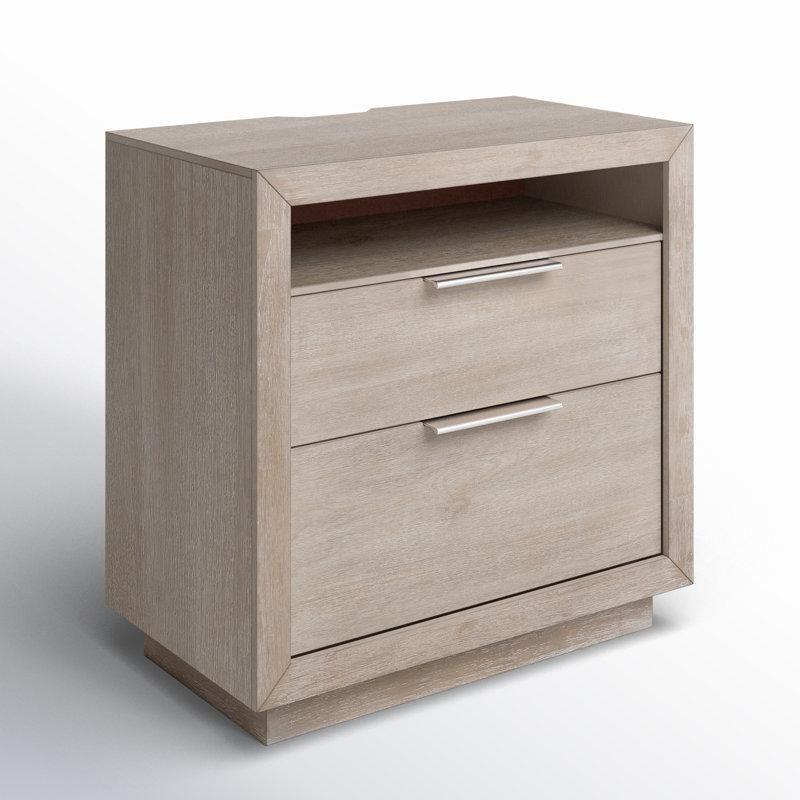 Gri Masif Çam ve Endüstriyel Ahşap Priz ve USB Girişli Komodin - 72x44 cm - 127442