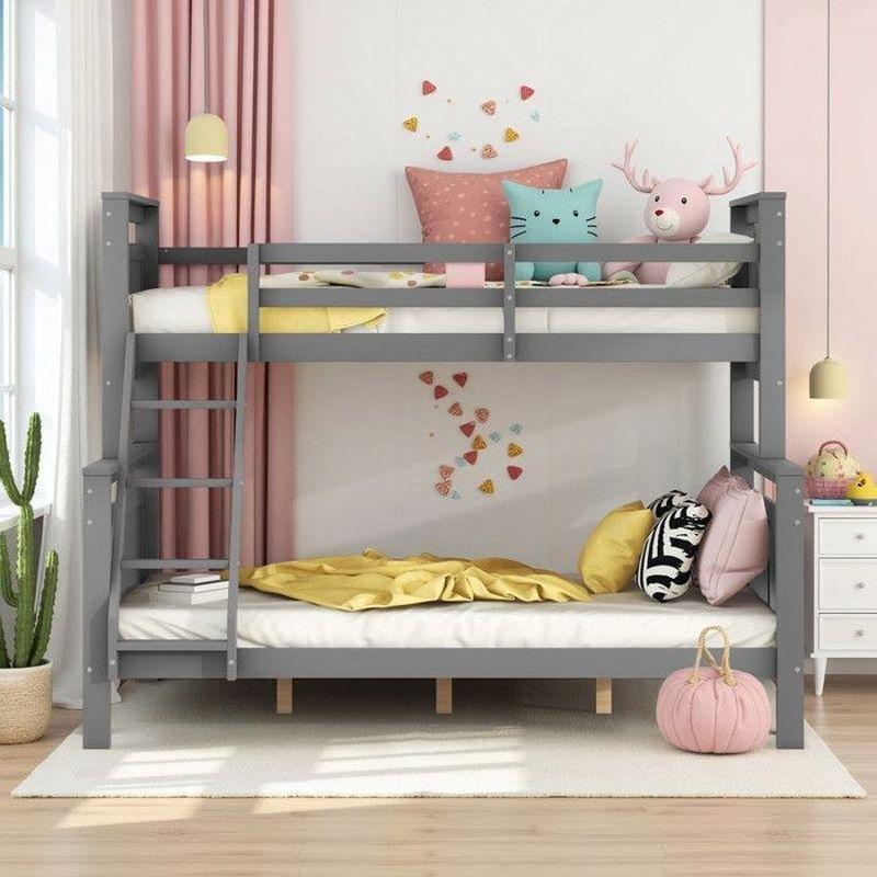 Gri Masif Çam ve MDF Ayrılabilen Geniş Alt Yataklı Ranza - 90x200 cm / 140x200 cm - 125653