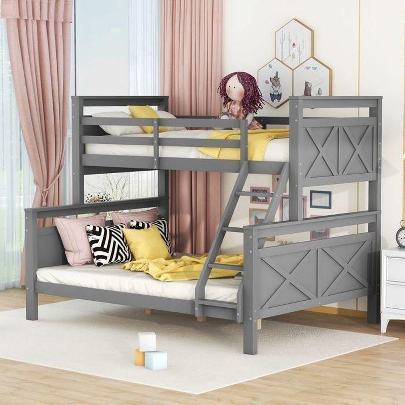 Gri Masif Çam ve MDF Ayrılabilen Geniş Alt Yataklı Ranza - 90x200 cm / 140x200 cm - 125653