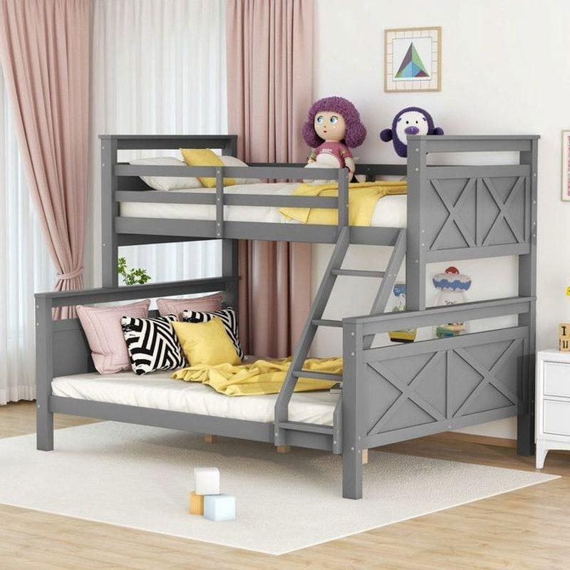 Gri Masif Çam ve MDF Ayrılabilen Geniş Alt Yataklı Ranza - 90x200 cm / 140x200 cm - 125653