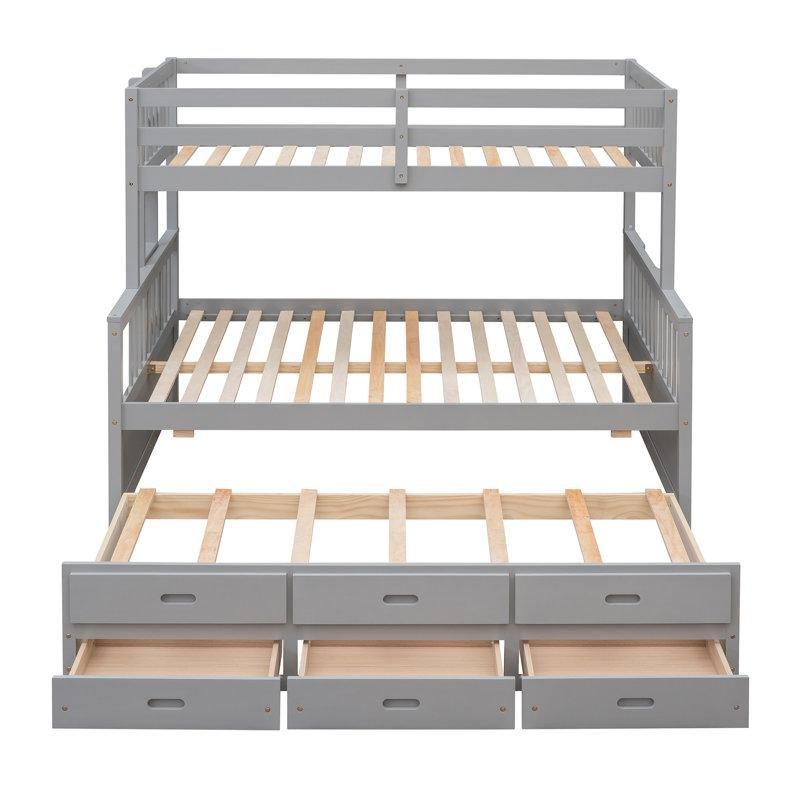 Gri Masif Çam ve MDF Ayrılabilir 3 Çekmeceli Geniş Ranza - 145x196 cm - 124716