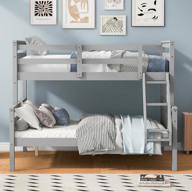 Gri Masif Çam ve MDF Ayrılabilir Altı Geniş Ranza - 146x202 cm - 124107