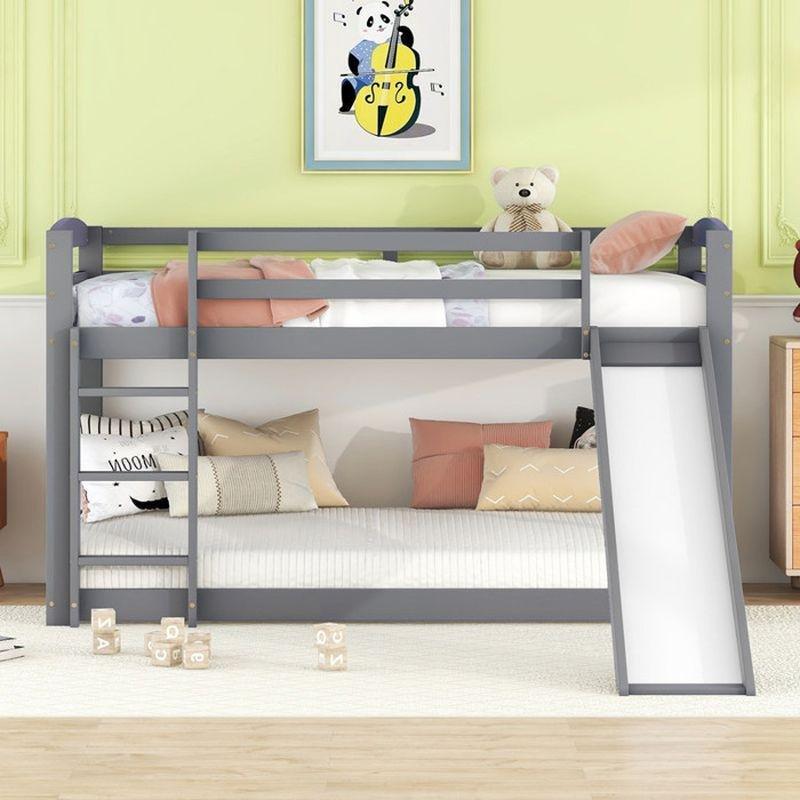 Gri Masif Çam ve MDF Kaydıraklı Çocuk Ranza - 90x200 cm - 125503