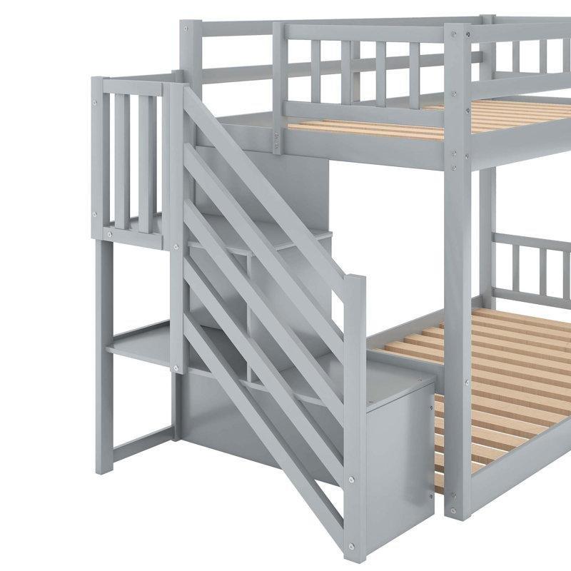 Gri Masif Çam ve MDF Merdivenli Raflı Montessori Ranza - 108x230 cm - 124611