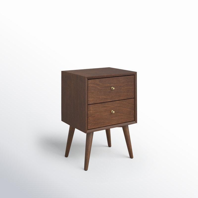 Gri Masif ve Endüstriyel Ahşap 2 Çekmeceli Konik Ayaklı Komodin - 46x39x67 cm - 127502