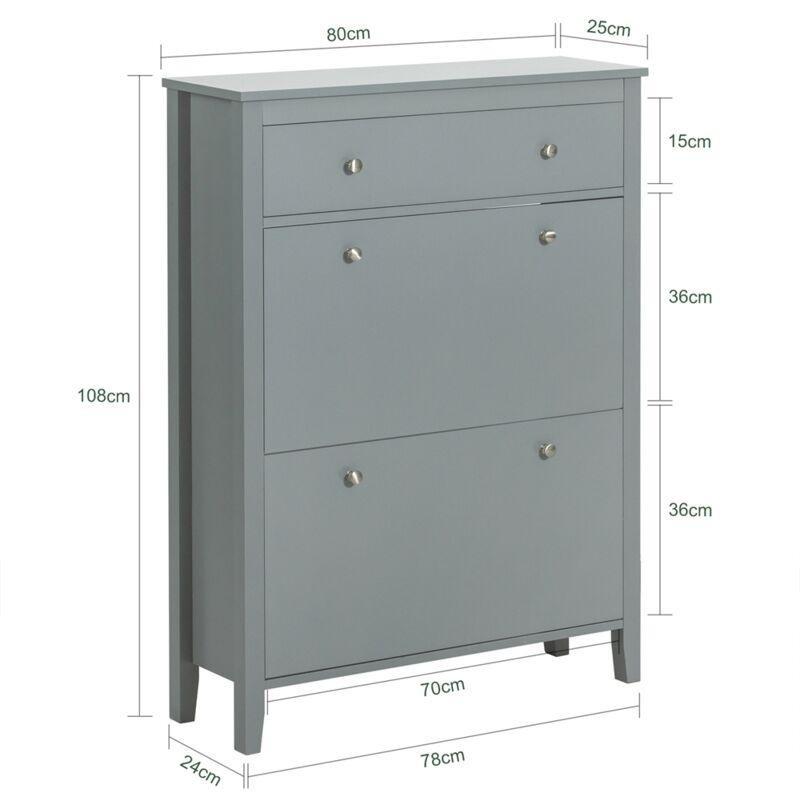 Gri MDF 2 Düşer Kapaklı ve Çekmeceli Ayakkabılık - 80x25x108 cm - 120347