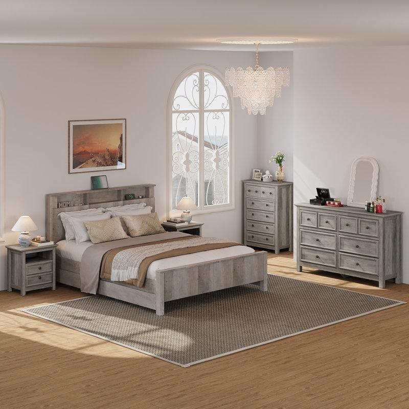 Gri MDF Ahşap 8 Çekmeceli Klasik Tasarım Şifonyer - 137x40x87 cm - 122566