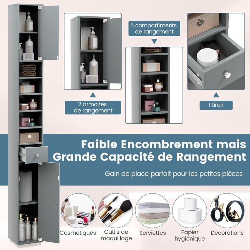 Gri MDF Ayarlanabilir Raflı Banyo Dolabı-20x20x180 cm - 113750