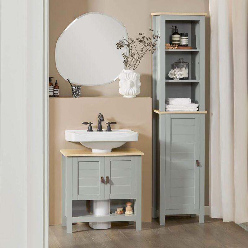 Gri MDF Ayarlanabilir Raflı Banyo Dolabı-39x30x169 cm - 114021