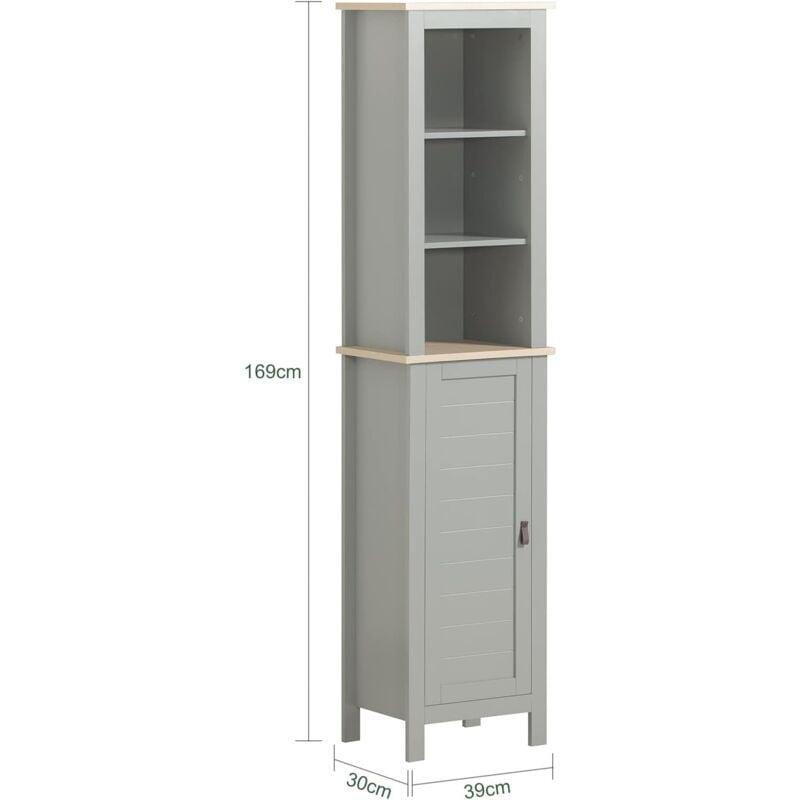 Gri MDF Ayarlanabilir Raflı Banyo Dolabı-39x30x169 cm - 114021