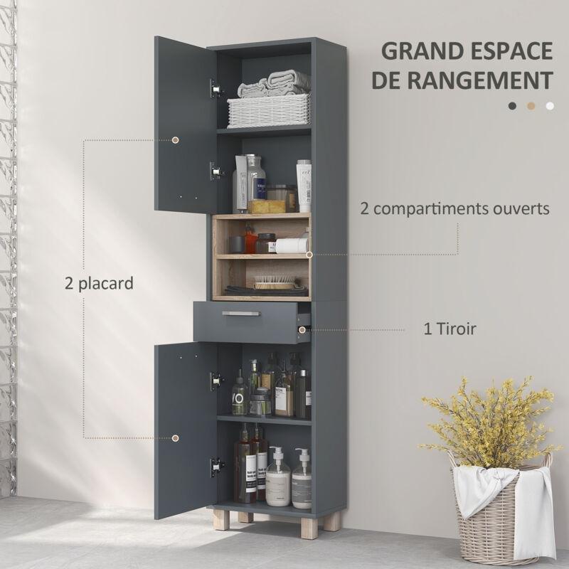 Gri MDF Çekmeceli Raflı Banyo Dolabı-40x24x160 cm - 113863