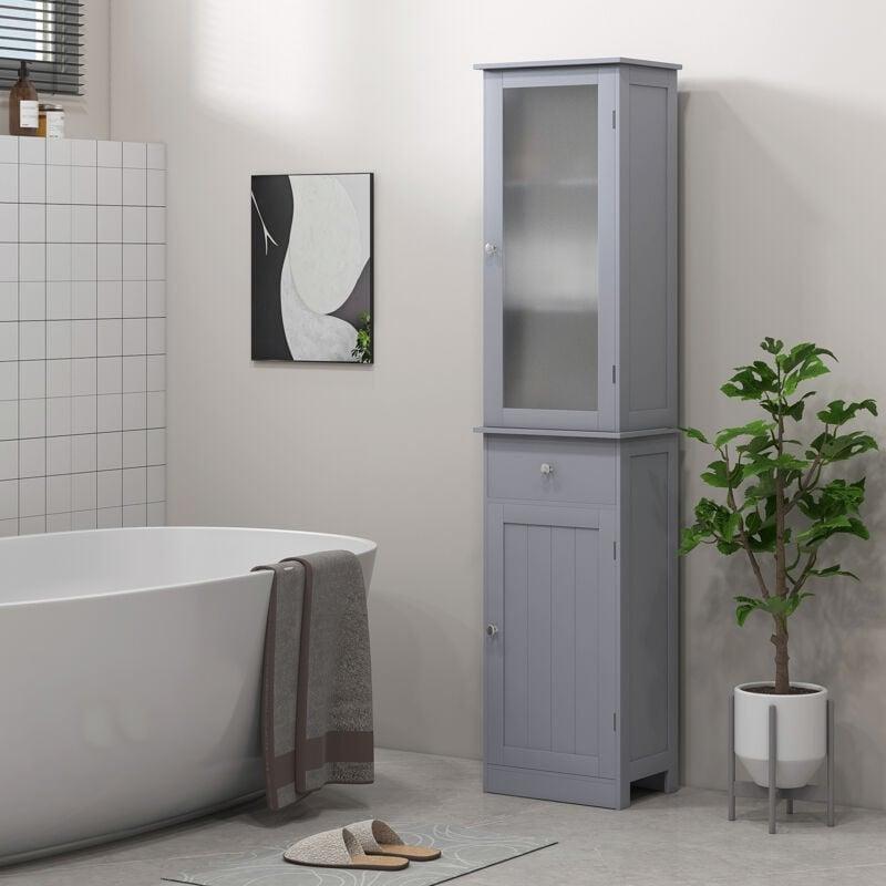 Gri MDF Raflı Banyo Dolabı-40x27x172 cm - 113856