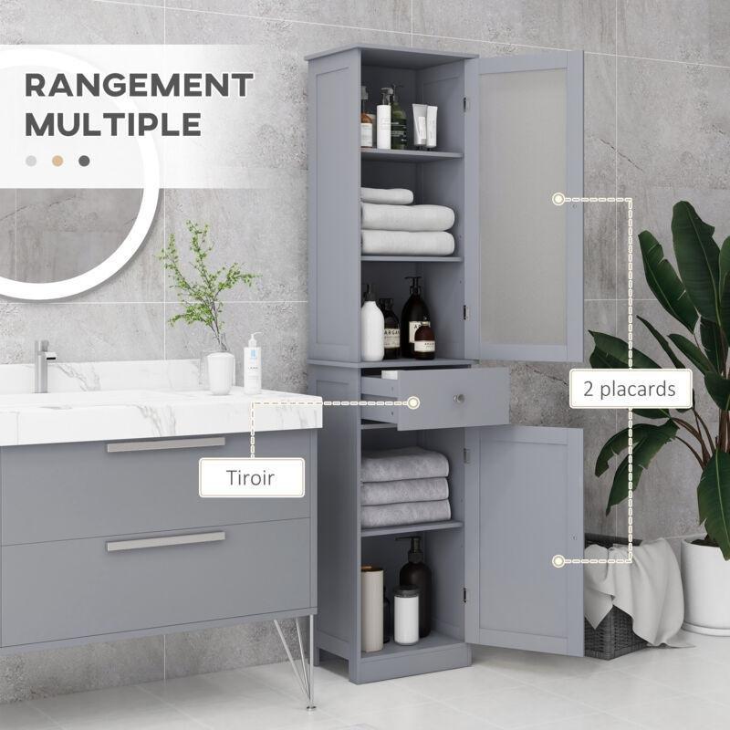 Gri MDF Raflı Banyo Dolabı-40x27x172 cm - 113856